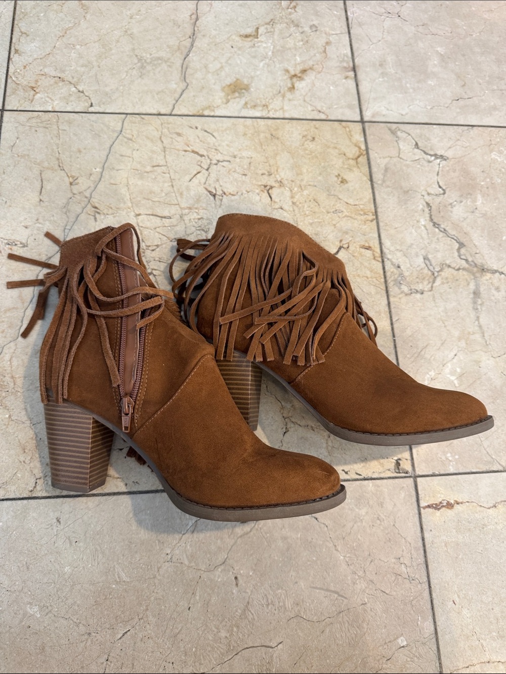 Mossimo Supply Co. Tan Suede Fringe Ankle Booties